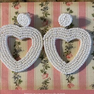 Boutique 9 White Beaded Heart Earrings